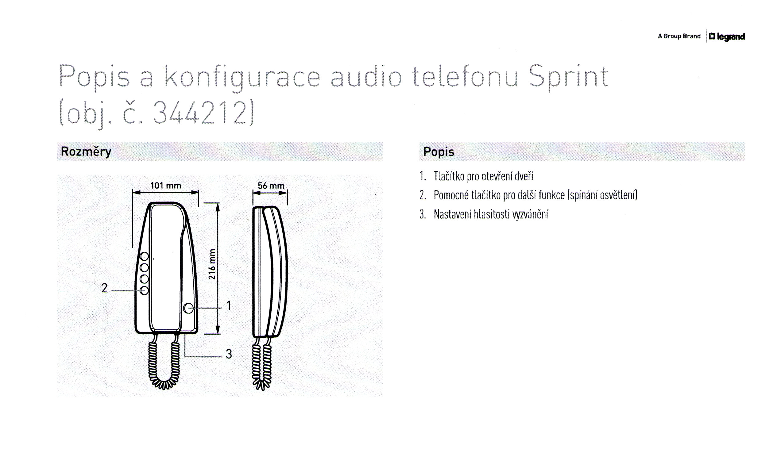 Popis a konfigurace audio telefonu sprint